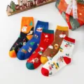 Cute Christmas cartoon cotton socks mid-tube winter thick warm reindeer snowman socks 5 pairs. - One Size / B Mixed Pack (2 Pairs per Color)