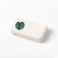 Portable 3-compartment mini pill box with green monstera leaf design, travel medicine case. - Leaf Pill Box