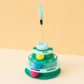 Interactive multi-layer cat toy turntable featuring colorful balls and spring feather. - Small Upgraded Version / Green