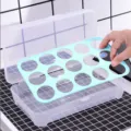 Clear plastic stackable egg storage box with blue 15-grid tray and lid for kitchen fridge. - Light Blue
