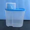 Transparent plastic food storage jar with blue lid and measuring cup for kitchen grains. - Blue 1.9L High Transparency