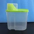 Plastic food storage jar with measuring cup airtight grain container kitchen organizer - Green 1.9L High Transparency