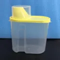 Transparent plastic food storage jar with yellow lid and measuring cup for kitchen organization. - Yellow 1.9L High Transparency
