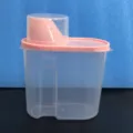 Clear plastic food storage jar with measuring cup lid for kitchen grains and dry goods - Pink 1.9L High Transparency Style
