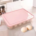 Pink plastic egg storage box with lid, 24 grid kitchen refrigerator fresh container organizer. - 24 Grids / Light Pink