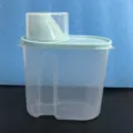 Transparent plastic grain storage container with measuring cup lid for kitchen food organization. - Nordic Blue 1.9L High Transparency