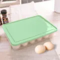 Plastic egg storage box with green lid, refrigerator egg holder container, kitchen organizer. - 24 Grids / Light Green