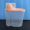 Transparent plastic cereal storage container with measuring cup lid kitchen food organizer. - Nordic Pink 1.9L High Transparency