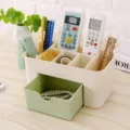 Plastic desktop storage organizer with drawer and multi compartments for makeup and office supplies. - Nordic Green Thickened Style