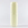 Portable plastic toothbrush case, vertical striped design, cream white travel cup. - Standard Style, With Packaging, With Lanyard / White