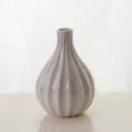 Minimalist European ceramic vase, ribbed tabletop flower holder for home decor and floral art. - White