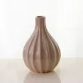 Pink ceramic vase, modern minimalist fluted table flower vase for home decor and living room. - Khaki