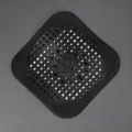 Square silicone drain strainer, anti-clogging hair catcher for kitchen sink and bathroom floor. - Black