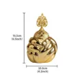 Gold ceramic yarn ball incense burner detail with ornate tree top lid showing size specs. - Ceramic Yarn Ball Incense Burner with Tree Trunk Lid - Gold