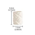Detailed view of modern minimalist ceramic yarn vase with dimension specs for home decor. - S / White