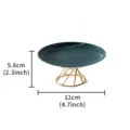 Modern minimalist ceramic cake stand with gold geometric metal base, dark green dessert plate. - Octagonal Elevated Saucers - Green