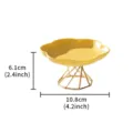 Modern minimalist ceramic cake stand with metal geometric base, elegant yellow dessert tray. - Octagonal High-Footed Dish - Matte Floral Yellow