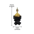 Detail view of the Middle Eastern resin incense burner with exact size dimensions and gold dome. - Cross Knot Incense Burner with Lid / S / Black