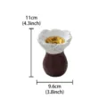 Resin Middle Eastern incense burner with golden metal bowl and flower shape, 11x9.6cm. - Resin Flower Incense Burner / Brown and White