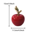 Ornamenta di mela in ceramica con stelo dorato, decorazione per casa moderna rossa 15cm. - Mela rossa con foglia d'oro - Grande