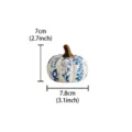 Ceramic blue and white porcelain pumpkin ornament detailed view showing product dimensions. - Blue and White Porcelain Pumpkin - Small