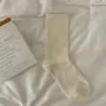 Plain white crew socks for women, comfortable daily casual cotton long socks for spring season. - One Size / Beige