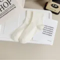 Solid color cream white mid-calf cotton socks for women, versatile spring autumn casual style. - One Size / Creamy White