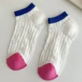 Summer women hollow mesh ankle socks color block casual breathable short socks flat lay main image - One Size / White