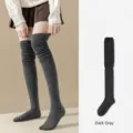 Dark grey over-the-knee slouch socks for women, solid color slim thigh high long socks autumn winter. - One Size / Dark Gray
