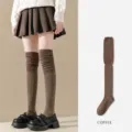Brown over the knee slouch socks for women, solid color long stockings for autumn fashion. - One Size / Coffee