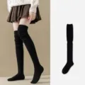 Black over the knee slouch socks for women, knit long stockings for autumn and winter outfits. - One Size / Black