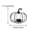 Detail view of black iron pumpkin candle holder showcasing dimensions and sturdy wire structure. - Iron Wire Pumpkin Candle Holder / Black