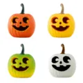 Halloween resin pumpkin decoration set of 4 colorful desktop ornaments for holiday decor. - 4-Color Resin Pumpkin - 4-Piece Set