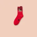 Red mid-calf cotton socks with cute horse embroidery, festive style for winter and New Year. - Wish Fulfilled