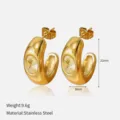 Pendientes de aro en forma de C de acero inoxidable dorado con cristal amarillo brillante. - Pendientes en Forma de C