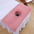 Thickened Coral Fleece Massage Bed Cover Salon Spa Table Fitted Sheet with Face Hole - 40*80cm / Rose Pink