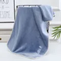 Blue microfiber bath towel with beige edging and embroidered text for home daily use - 35*75cm / Brick Blue