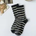 Black and white striped mid-calf socks for women, classic Korean style casual daily wear fashion. - One Size / Black