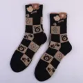Cute checkered mid-tube socks with plush bear details, warm and cozy winter styles. - One Size / Plaid Small Flower