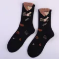Cute fuzzy bear black mid-tube socks, autumn and winter Korean style versatile hosiery. - One Size / Heart