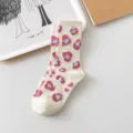 Pink and blue abstract print women mid-tube socks, sweet style cotton socks for spring and autumn. - One Size / Flower