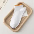 Women white short socks with orange ribbed cuff casual breathable cotton ankle socks daily wear - One Size / Yellow Edge