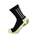 Professional crew soccer socks with grip anti-slip design, thick cushioned towel bottom for sports. - Black