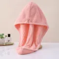 Gorro de secado de pelo rosa de felpa coral suave con botón de oso y tela muy absorbente. - 25x64cm / Rosa