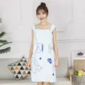 Asciugamano da bagno indossabile blu da donna, gonna doccia con stampa cartoon, morbido e assorbente. - Taglia unica / Azzurro