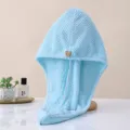 Gorro de secado de pelo de felpa coral azul, toalla absorbente suave de secado rápido. - 25x64cm / Azul claro