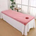 Microfiber massage table cover with face hole pink top white skirt salon bed sheet - Rose Pink / 80*190cm