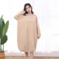 Coral Fleece Bathrobe Khaki Hooded Wearable Towel Dress Soft Sleepwear Loungewear - One Size / Khaki