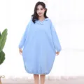 Light blue coral fleece hooded wearable bath towel long sleeve nightgown for women home. - One Size / Blue
