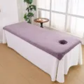 Thick microfiber massage bed cover with face hole, purple top and white textured skirt. - Misty Grey
